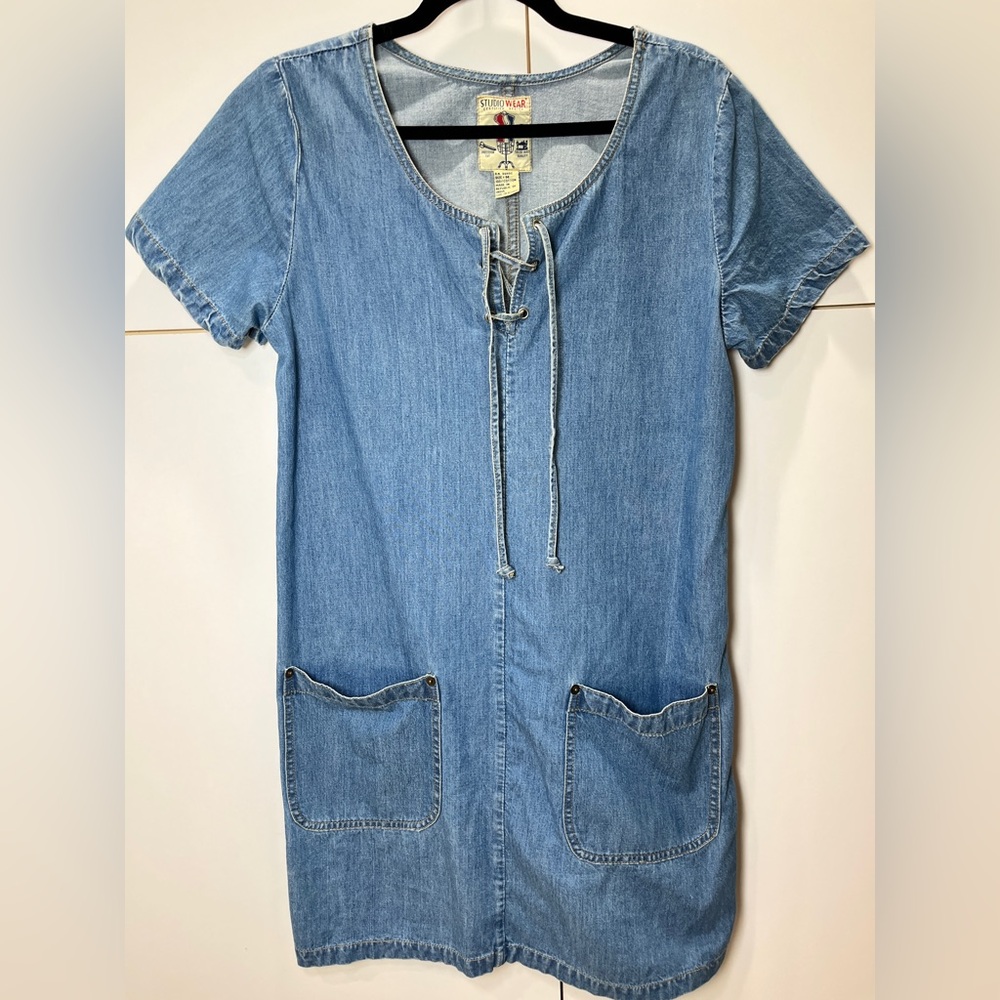Blue Denim Lace-Up Dress
